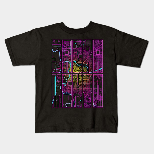 Sacramento, USA City Map Typography - Neon Kids T-Shirt by deMAP Studio